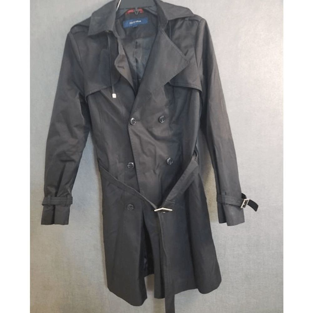 Cole Haan Women's Classic Belted Trench Black/ Gray Coat Size Medium, MSRP $225 - Picture 2 of 6